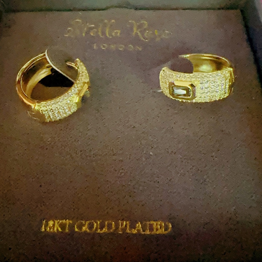 Stella rose London 18kt gold plated loop earrings gold with crystal diamond pave